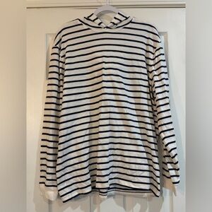 J.Crew Long Sleeve Pullover Hoodie Men’s Large White Blue Stripes Cotton